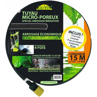 Tuyau microporeux équipé - 15 M - Ø 12.5 mm - CAP VERT