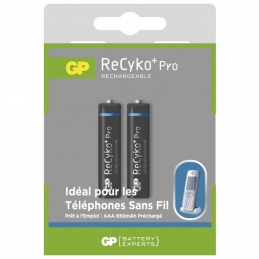 2 piles rechargeables - Spécial téléphone - Recyko Pro 65AAAHCECP-2APCFRB2 / AAA - GP