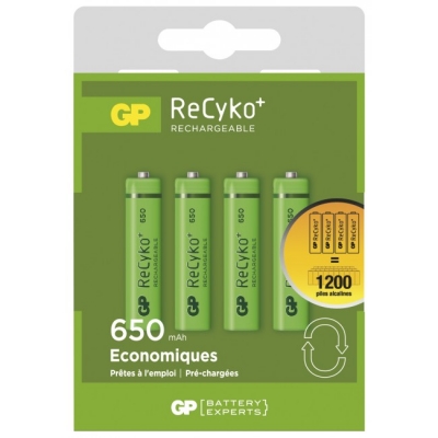 4 piles rechargeables - Recyko 65AAAHCE-2FRB4 / AAA - GP