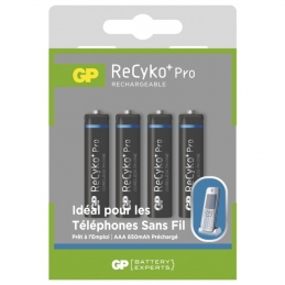 4 piles rechargeables - Spécial téléphone - Recyko Pro 65AAAHCECP-2APCFRB4 / AAA - GP