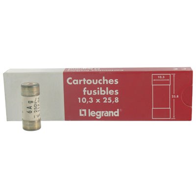 Cartouche domestique cylindrique - 20 A - 31.5 x 8.5 mm -Avec voyant -Lot de 3 - LEGRAND