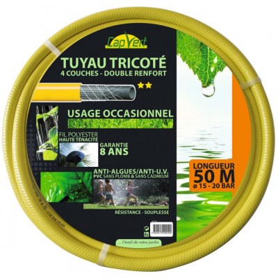 Tuyau tricoté - 4 Couches - Double renfort - 50 M x 15 mm - CAP VERT