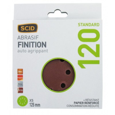 Disque corindon auto-agrippant 125 mm 8T - Grain 120 - Lot de 5 - SCID