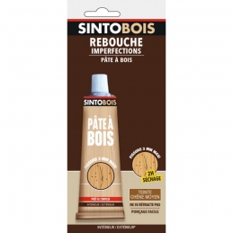 Pâte à bois pour reboucher imperfections et fissures - Teinte Chêne moyen - 80 Grs - SINTO