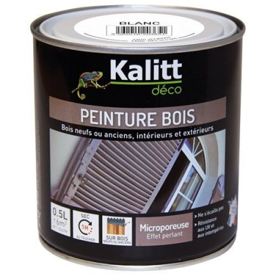 Peinture bois - Microporeuse - Satin - Blanc - 0.5 L - KALITT