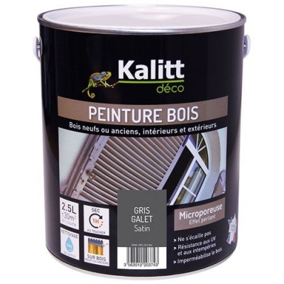 Peinture bois - Microporeuse - Satin - Gris galet - 2.5 L - KALITT