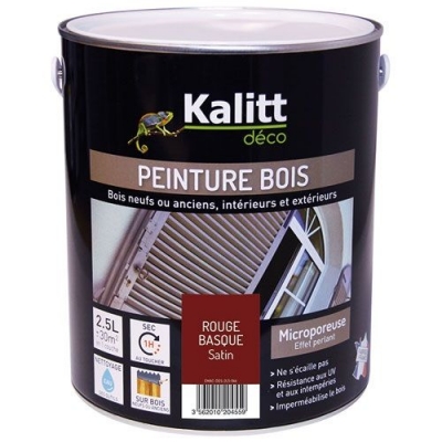 Peinture bois - Microporeuse - Satin - Rouge basque - 2.5 L - KALITT