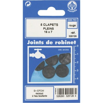 Joint Clapet plein Robinet - 16 x 7 mm - Lot de 5 - GRIPP