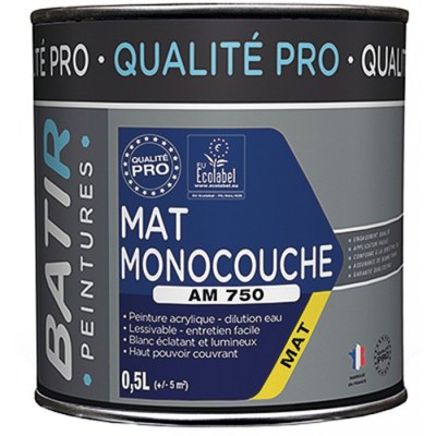 Peinture monocouche - Aspect Mat - Blanc - 0.5 L - BATIR
