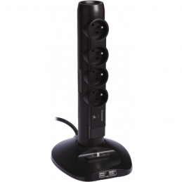 Rallonge coupe-veille - 6 prises de courant + parafoudre - Noir - LEGRAND