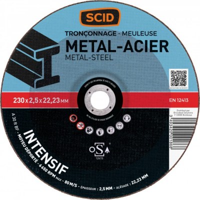 Disque à tronçonner métaux - Usage fréquent - 230 x 2.5 mm - SCID