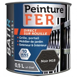 Peinture fer - Martelé - Noir - 0.5 L - BATIR