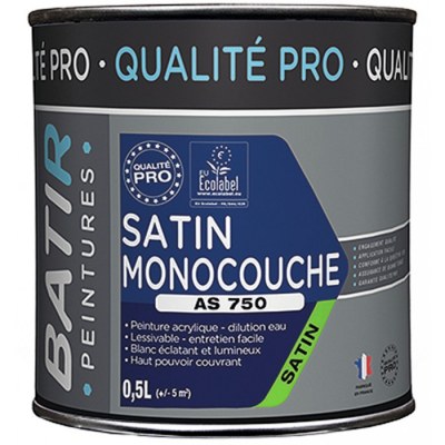 Peinture monocouche - Aspect Mat - Satiné - 0.5 L - BATIR