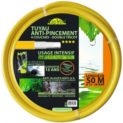 Tuyau tricoté anti-pincement - 4 couches double tricot - 50 M - Ø 15 mm - CAP VERT