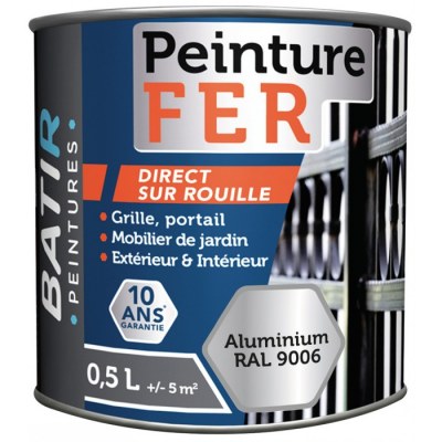 Peinture fer - Brillant - Aluminium - 0.5 L - BATIR