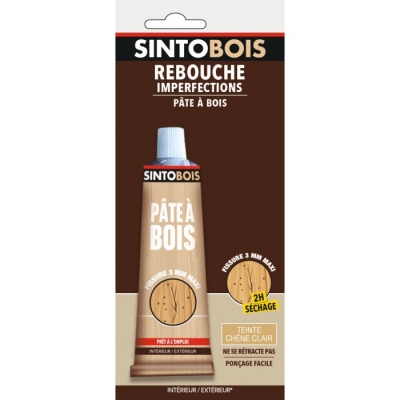 Pâte à bois pour reboucher imperfections et fissures - Teinte Chêne clair - 80 Grs - SINTO