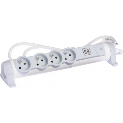 Rallonge 4 prises de courant + 2 chargeurs USB - Blanc et gris - LEGRAND