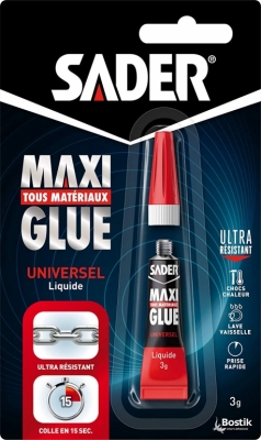 Colle cyanoacrylate universelle - Maxiglue Liquide - 3 Grs - SADER