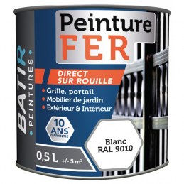 Peinture fer - Brillant - Blanc - 0.5 L - BATIR