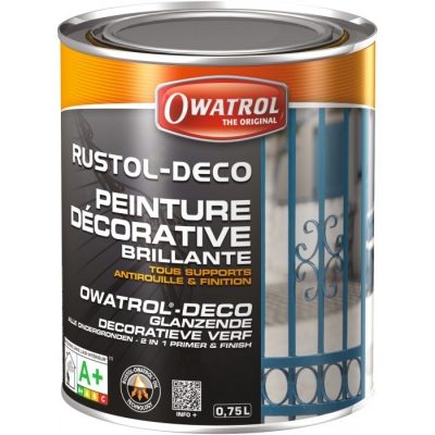 Peinture décorative brillante - Antirouille et finition - Blanc - 750 ml - OWATROL