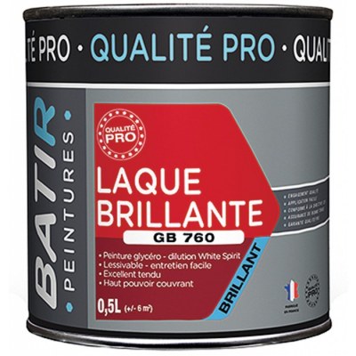 Peinture laque - Blanc - Glycéro - 0.5 L - Aspect brillant - BATIR