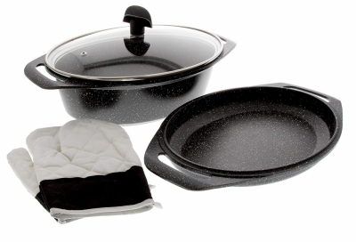 Cocotte façon pierre - Avec maniques - Set de 3 pièces - 33.5 cm - PRADEL