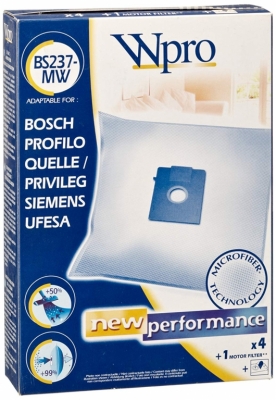 4 Sacs Aspirateur en micro-fibre + 1 filtre moteur - BBS237-MW - WPRO