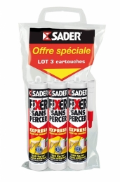 Colle de fixation rapide et résistante - Fixer sans percer Express - Lot de 3 cartouches de 310 ml - SADER