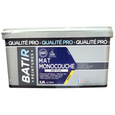Peinture monocouche - Aspect Mat - Blanc - 2.5 L - BATIR