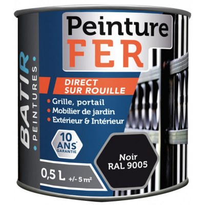 Peinture fer - Brillant - Noir - 0.5 L - BATIR