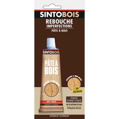 Pâte à bois pour reboucher imperfections et fissures - Teinte Chêne foncé - 80 Grs - SINTO