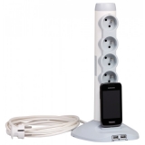 Rallonge multiprise 4x2P+T + socle avec 2 modules de charge USB + 1 fiche micro USB - Blanc et Gris - LEGRAND