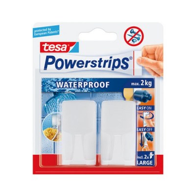 Crochet rectangulaire blanc + powerstrips waterproof - lot de 2 - TESA