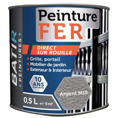 Peinture fer - Martelé - Argent - 0.5 L - BATIR