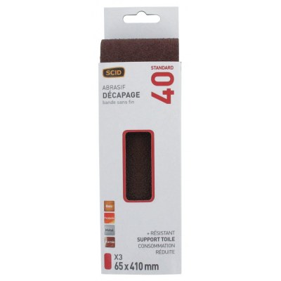 Bande pour ponçeuse - Grain 40- 65 x 410 mm - Lot de 3 pièces - SCID