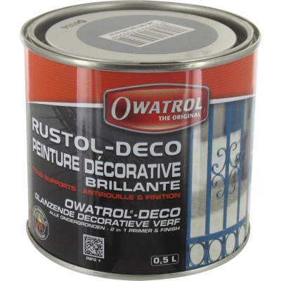 Peinture décorative brillante - Antirouille et finition - Gris - 500 ml - OWATROL