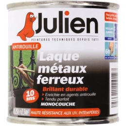 Laque métaux ferreux antirouille - Noir brillant - 250 ml - JULIEN