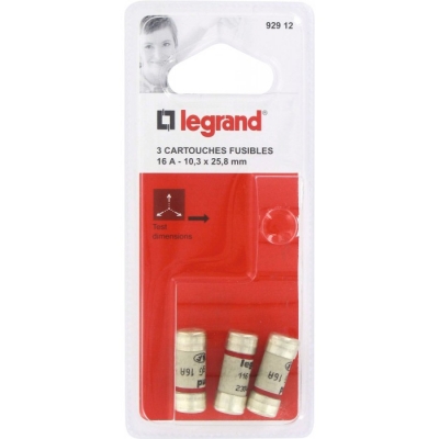 Cartouche domestique cylindrique - 16 A - 10.3 x 25.8 mm - Lot de 3 - LEGRAND