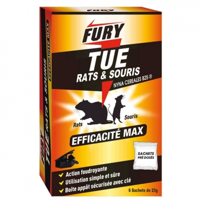 Granulés rats & souris - Unidose 25 Grs - 6 sachets - Foudroyant - FURY