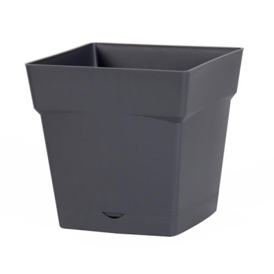 Pot à fleur carré - soucoupe clipsée réserve d'eau - Gamme Toscane - 3.4 L - Gris anthracite - EDA