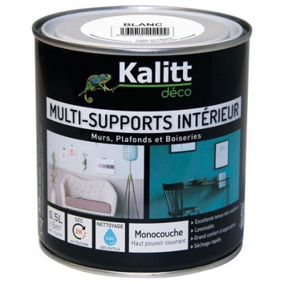 Peinture multi-supports - Intérieur - Satin - Blanc - 0.5 L - KALITT