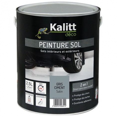 Peinture Spécial sol - Satin - Gris ciment - 2.5 L - KALITT