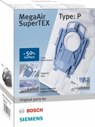 Sacs aspirateurs MegaAir SuperTex, type P - 4 sacs + 1 filtre - BOSCH