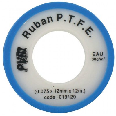 Ruban d'étanchéité P.T.F.E - Téflon - 12 m x 12 mm - 0.075 mm - Lot de 10 - PVM