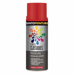 Peinture multi-supports - Teintes classiques RAL - Rouge feu brillant - 400 ml - SINTO