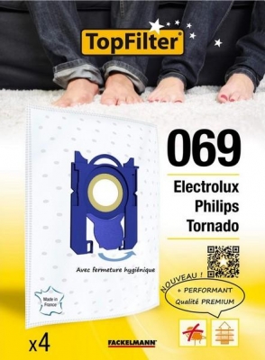 4 Sacs Aspirateur Premium - Electrolux Philips Tornado - Model 069 - TOPFILTER